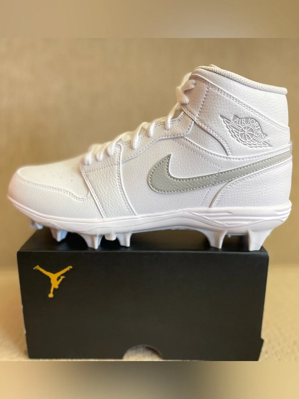 Nike Air Jordan 1 Mid TD Cleat Grey Fog White FJ6805-101 Men's NEW